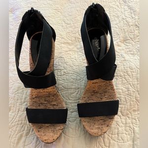 Charles by Charles David 4.25” high, black platform, wedge sandals 8M